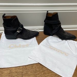 Chloé Rylee buckled leather-trimmed suede ankle boots- brand new!